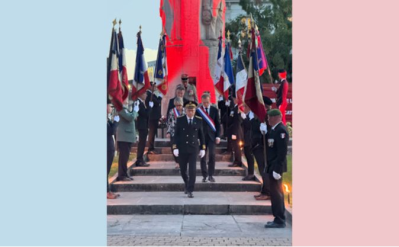 Les autorités au monument aux martyrs de la Résistance dont le sous-préfet Emmanuel Auber, la maire d'Epernay, Christine Mazy, le député Maxime Michelet, le président du conseil régional Grand-Est et conseiller municipal Franck Leroy